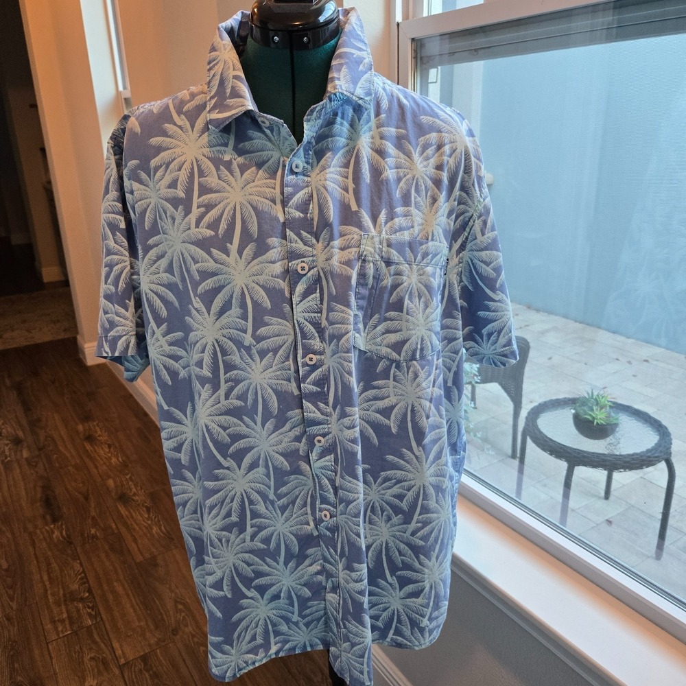 Hurley Button-up Shirt Mens XL Blue Tropical Palm Tree Short Sleeve
